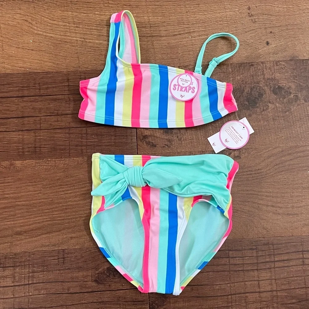 NWT candy stripe bikini justice girls- size 6 two piece